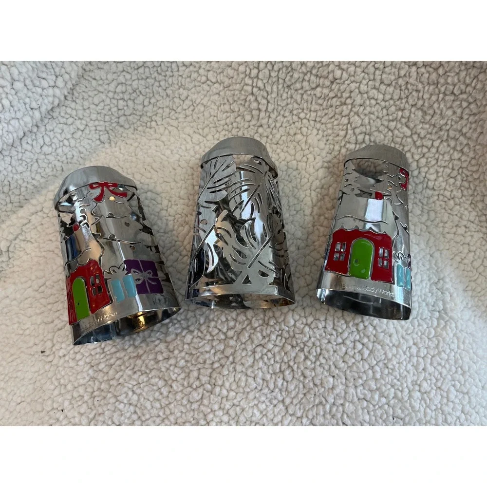 LOT of 3 Bath and Body Works soap Holders Silver Christmas Village Scene
